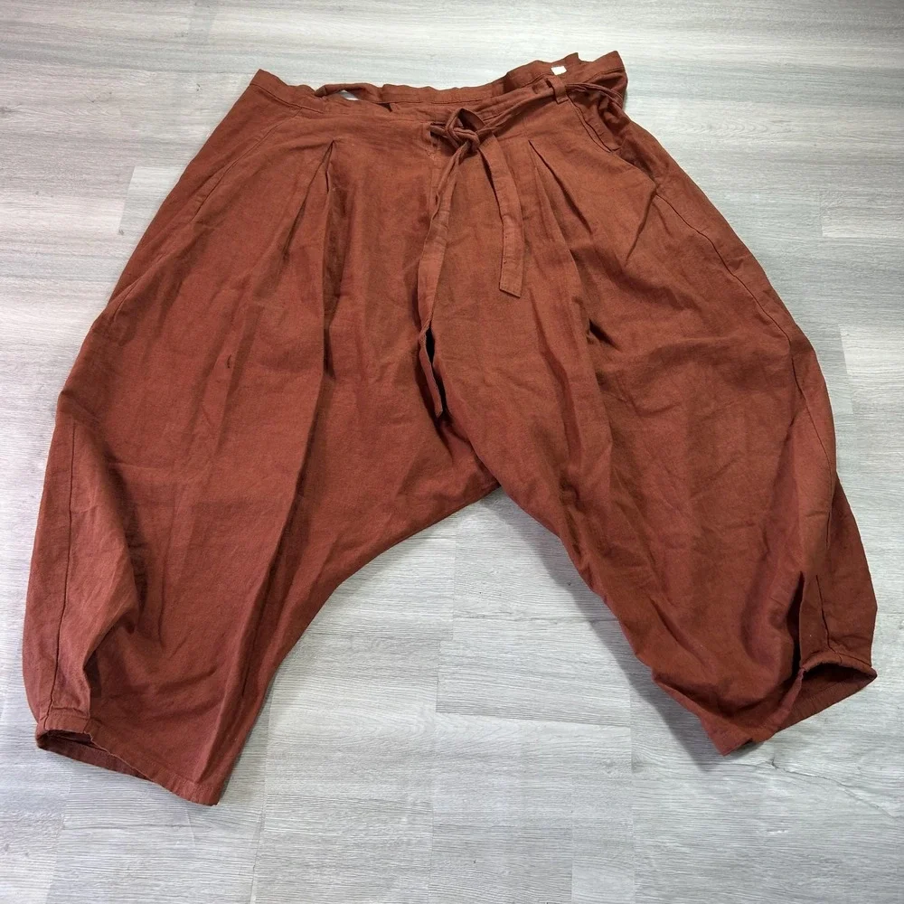 Prospective Flow Momohiki Pants Mens Meidum Brown Hemp Cotton Belted Relaxed Fit